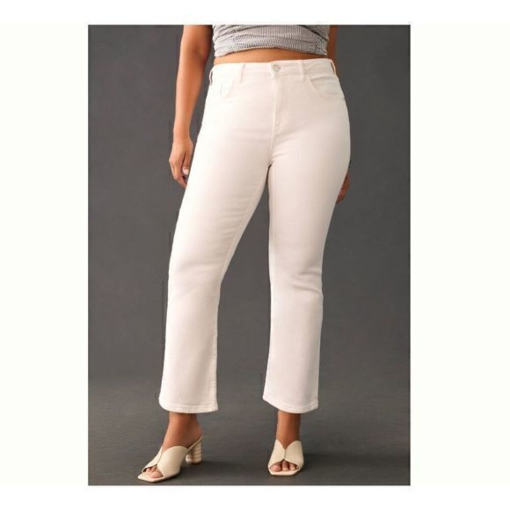 Anthropologie Yaya Mid Rise Crop Kick Flare Jeans Bootcut White 26W Plus Stretch